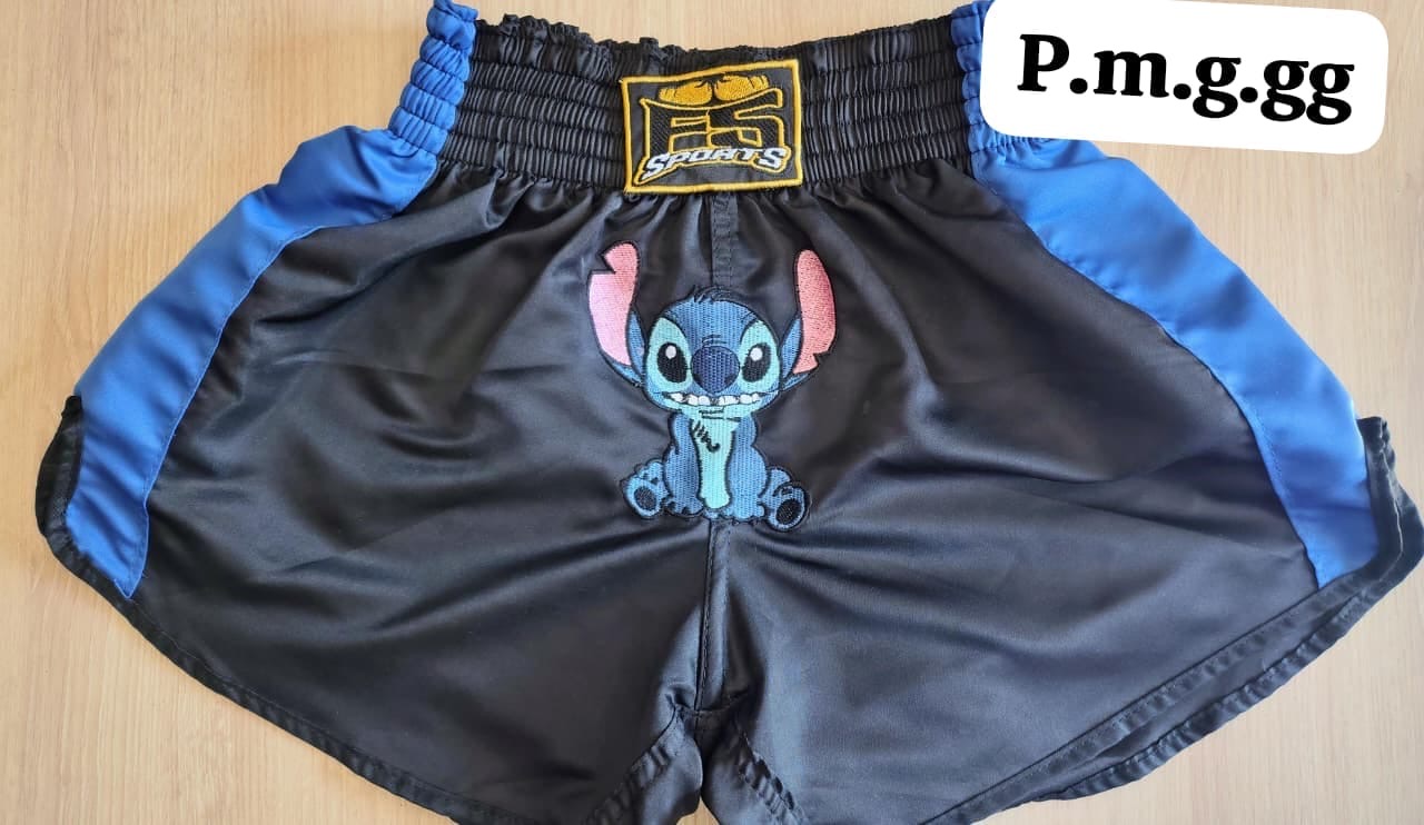 Short Muay Thai Stitch Preto e Azul